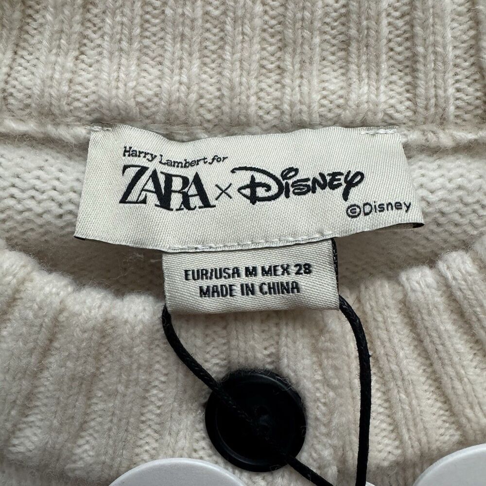 NWT Zara Harry Lambert Disney Daisy Duck Wool Blend Cardigan Sweater M Cream - Picture 2 of 9